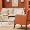 Fauteuil scandinave en tissu effet velours texturé terre brûlée et bois foncé ISKO