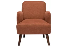 Fauteuil scandinave en tissu effet velours texturé terre brûlée et bois foncé ISKO