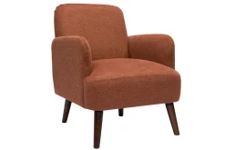 Fauteuil scandinave en tissu effet velours texturé terre brûlée et bois foncé ISKO