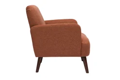 Fauteuil scandinave en tissu effet velours texturé terre brûlée et bois foncé ISKO