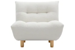 Fauteuil scandinave en tissu effet laine bouclée blanc et bois clair YUMI