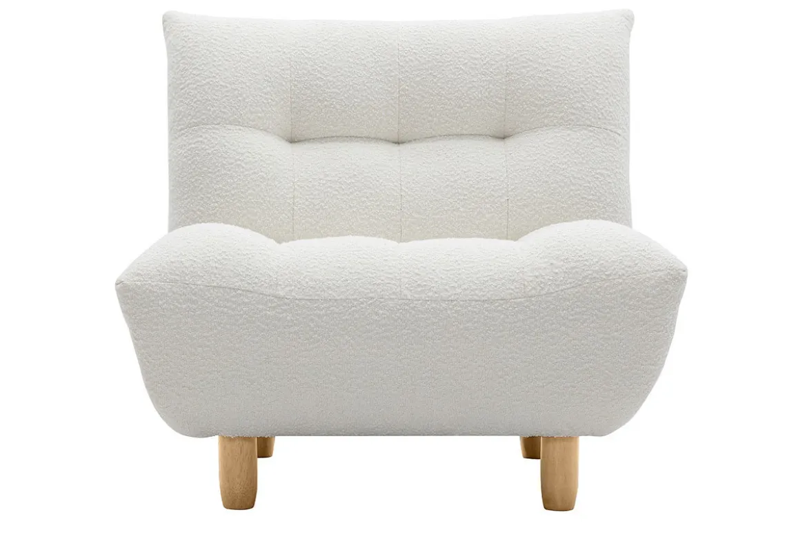 Fauteuil scandinave en tissu effet laine bouclée blanc et bois clair YUMI