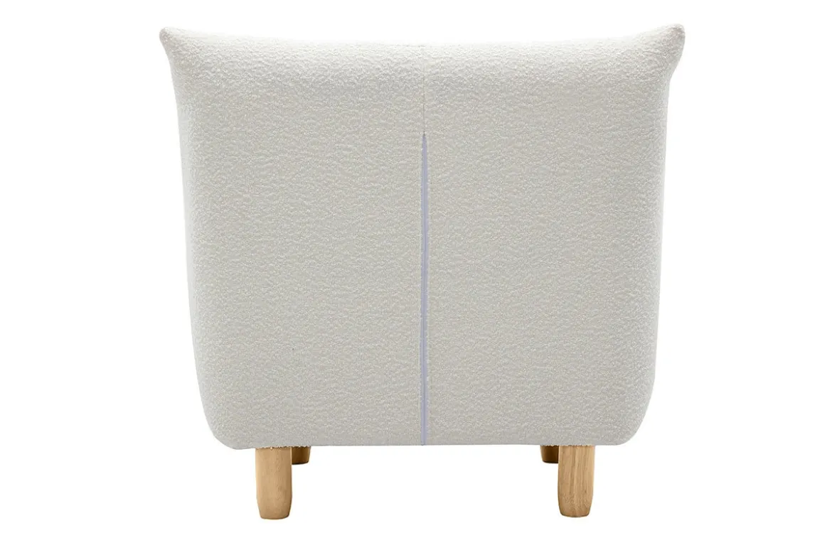Fauteuil scandinave en tissu effet laine bouclée blanc et bois clair YUMI
