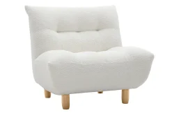 Fauteuil scandinave en tissu effet laine bouclée blanc et bois clair YUMI
