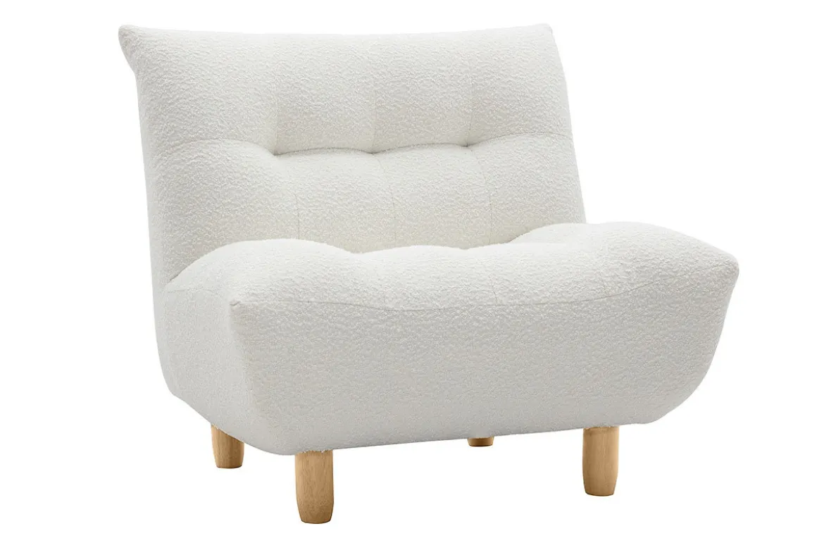 Fauteuil scandinave en tissu effet laine bouclée blanc et bois clair YUMI