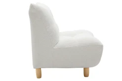 Fauteuil scandinave en tissu effet laine bouclée blanc et bois clair YUMI