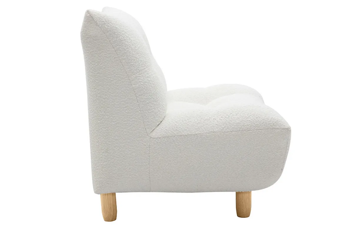 Fauteuil scandinave en tissu effet laine bouclée blanc et bois clair YUMI