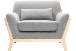 Fauteuil scandinave en tissu gris et bois clair massif YOKO