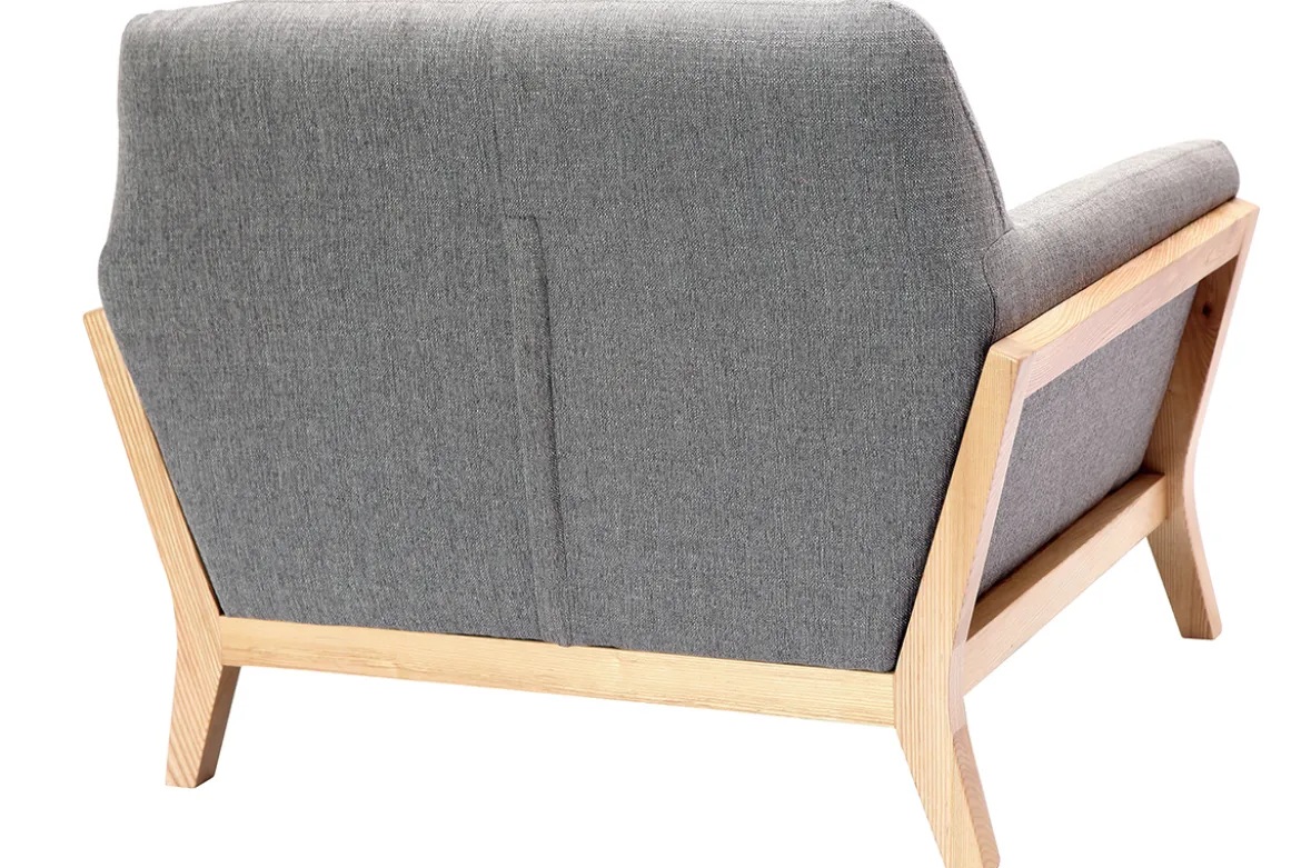 Fauteuil scandinave en tissu gris et bois clair massif YOKO