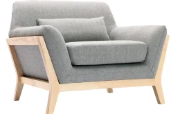 Fauteuil scandinave en tissu gris et bois clair massif YOKO