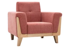 Fauteuil scandinave en tissu terracotta et bois clair FJORD
