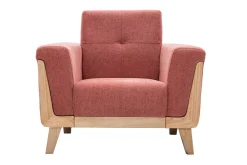 Fauteuil scandinave en tissu terracotta et bois clair FJORD