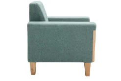Fauteuil scandinave en tissu vert de gris et bois clair FJORD