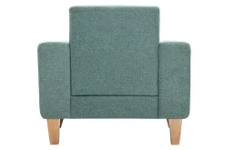 Fauteuil scandinave en tissu vert de gris et bois clair FJORD