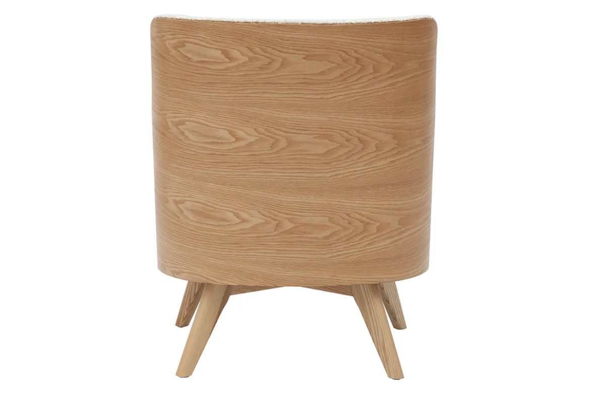 Fauteuil scandinave en tissu effet laine bouclée blanc cassé et bois clair VALMY