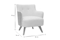 Fauteuil scandinave en tissu effet laine bouclée blanc cassé et bois clair VALMY