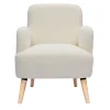 Fauteuil scandinave en tissu effet laine bouclée blanc cassé et bois clair ISKO