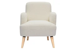 Fauteuil scandinave en tissu effet laine bouclée blanc cassé et bois clair ISKO