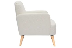 Fauteuil scandinave en tissu effet laine bouclée blanc cassé et bois clair ISKO