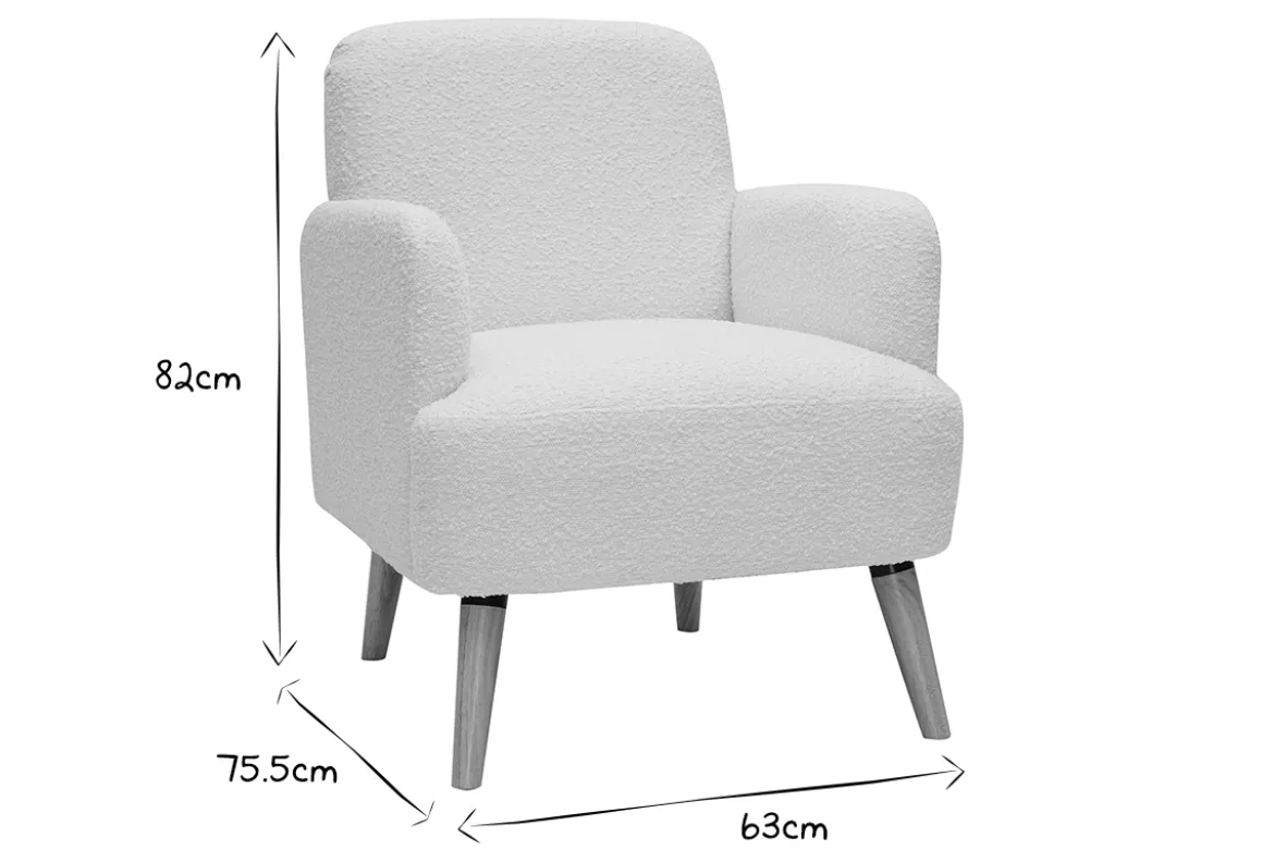 Fauteuil scandinave en tissu effet laine bouclée blanc cassé et bois clair ISKO