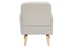 Fauteuil scandinave en tissu effet laine bouclée blanc cassé et bois clair ISKO