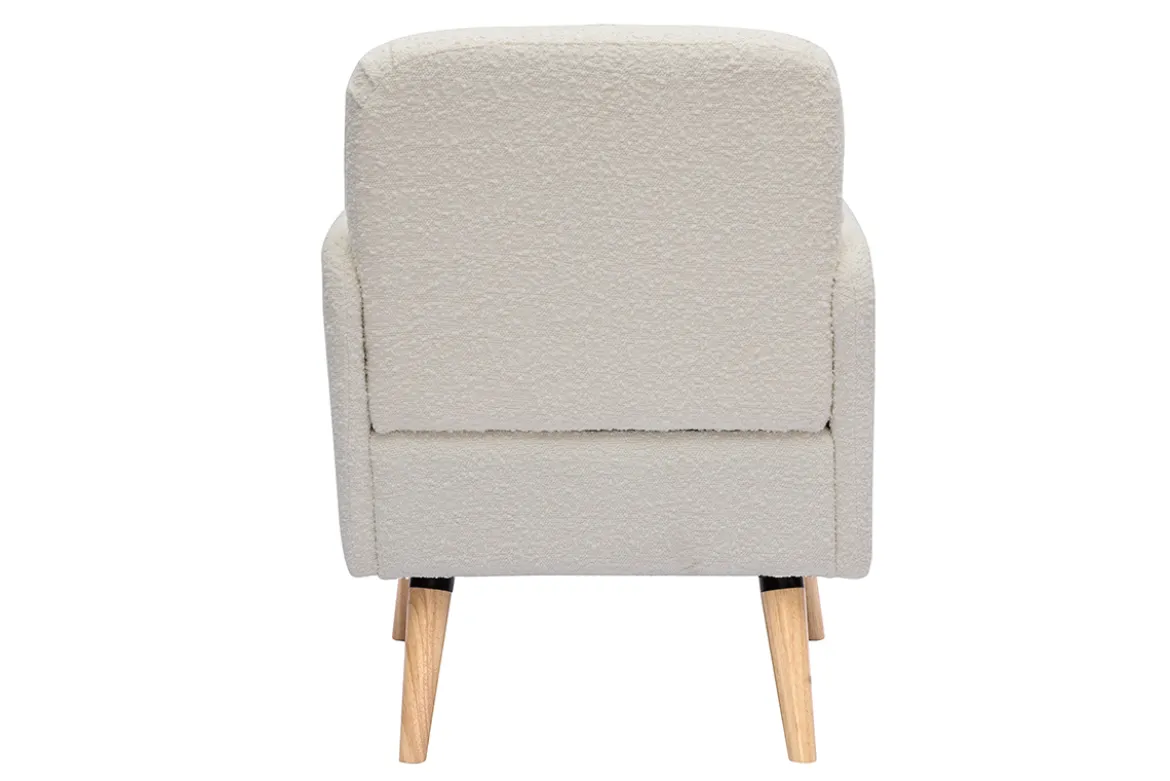 Fauteuil scandinave en tissu effet laine bouclée blanc cassé et bois clair ISKO