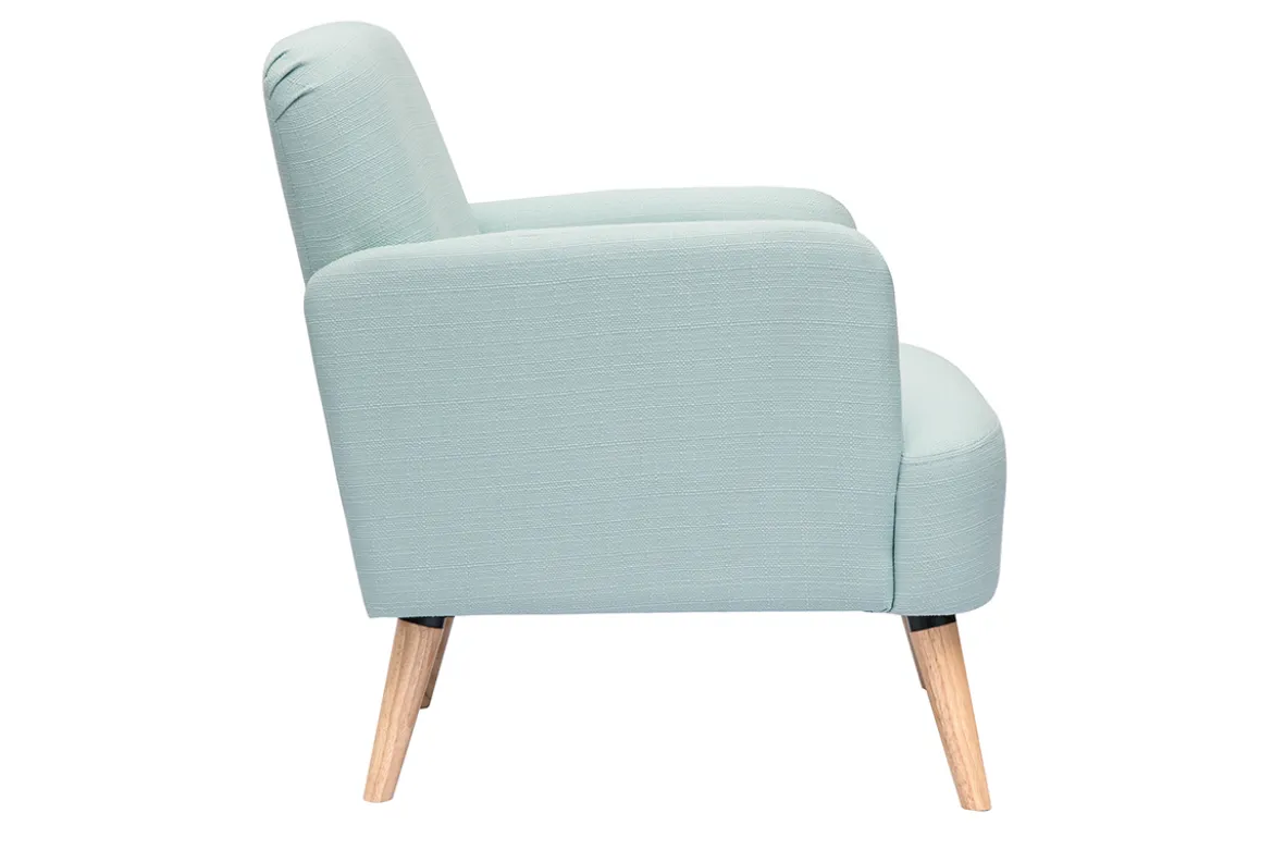Fauteuil scandinave en tissu menthe à l'eau et bois clair ISKO