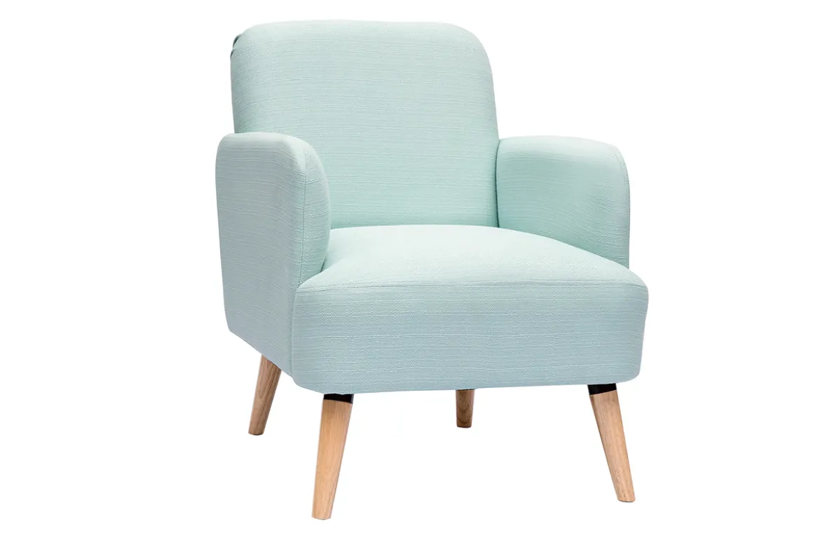 Fauteuil scandinave en tissu menthe à l'eau et bois clair ISKO