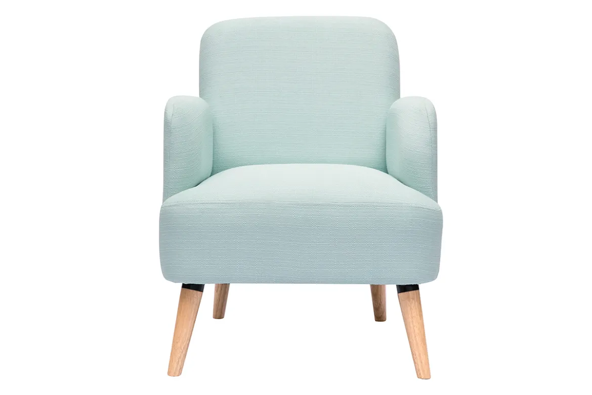 Fauteuil scandinave en tissu menthe à l'eau et bois clair ISKO