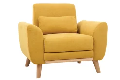 Fauteuil scandinave en tissu effet velours jaune moutarde et bois clair EKTOR