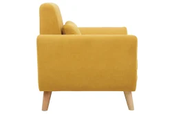 Fauteuil scandinave en tissu effet velours jaune moutarde et bois clair EKTOR