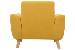 Fauteuil scandinave en tissu effet velours jaune moutarde et bois clair EKTOR