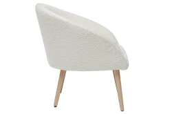 Fauteuil scandinave en tissu effet laine bouclée blanc cassé et bois clair OLIVIA