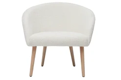 Fauteuil scandinave en tissu effet laine bouclée blanc cassé et bois clair OLIVIA
