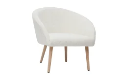 Fauteuil scandinave en tissu effet laine bouclée blanc cassé et bois clair OLIVIA