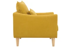 Fauteuil scandinave en tissu effet velours jaune moutarde et bois clair KATE