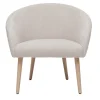Fauteuil scandinave en tissu effet velours texturé beige et bois clair OLIVIA