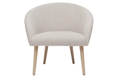Fauteuil scandinave en tissu effet velours texturé beige et bois clair OLIVIA