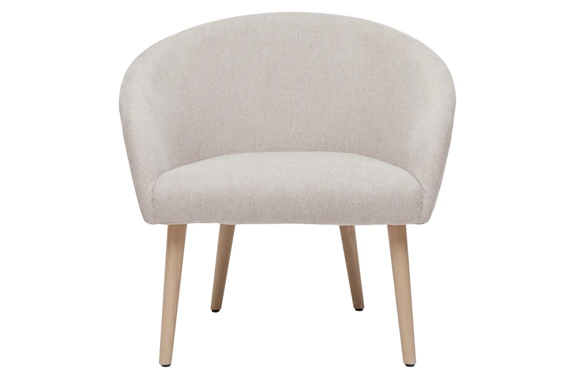 Fauteuil scandinave en tissu effet velours texturé beige et bois clair OLIVIA