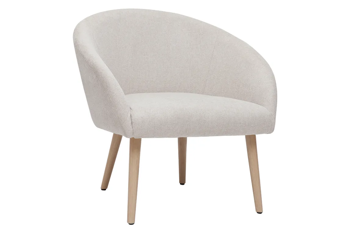 Fauteuil scandinave en tissu effet velours texturé beige et bois clair OLIVIA