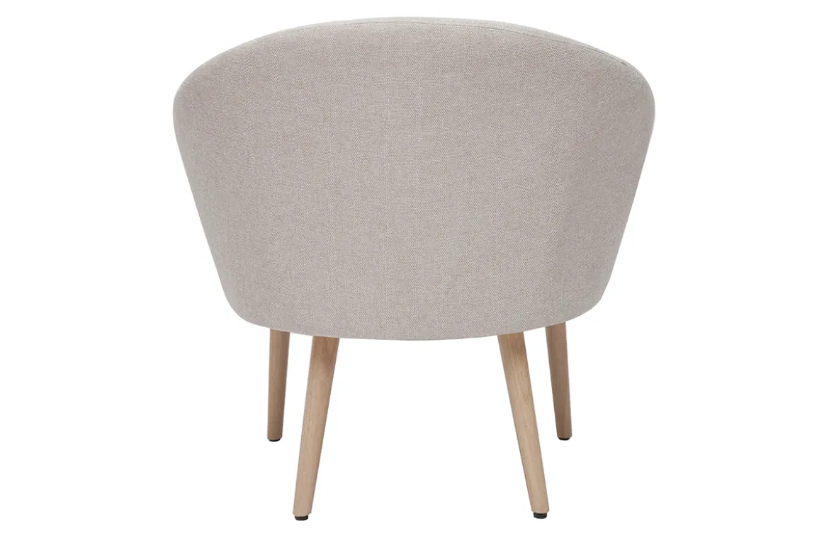 Fauteuil scandinave en tissu effet velours texturé beige et bois clair OLIVIA