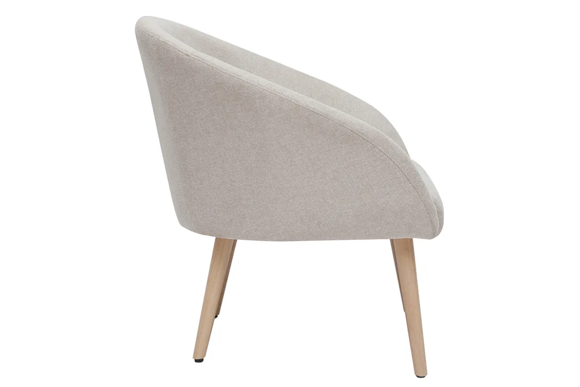 Fauteuil scandinave en tissu effet velours texturé beige et bois clair OLIVIA