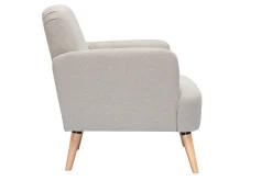 Fauteuil scandinave en tissu effet velours texturé beige et bois clair ISKO