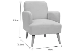 Fauteuil scandinave en tissu effet velours texturé beige et bois clair ISKO