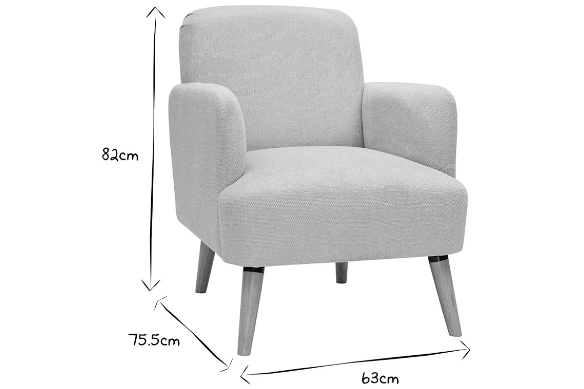 Fauteuil scandinave en tissu effet velours texturé beige et bois clair ISKO