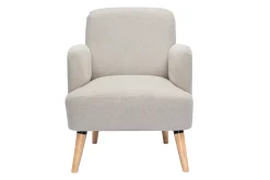 Fauteuil scandinave en tissu effet velours texturé beige et bois clair ISKO