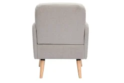 Fauteuil scandinave en tissu effet velours texturé beige et bois clair ISKO