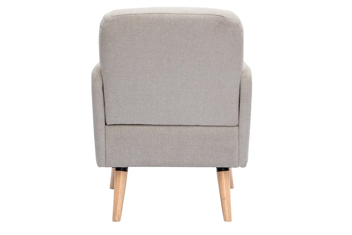 Fauteuil scandinave en tissu effet velours texturé beige et bois clair ISKO
