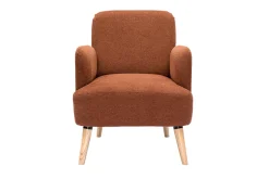 Fauteuil scandinave en tissu effet velours texturé terre brûlée et bois clair ISKO