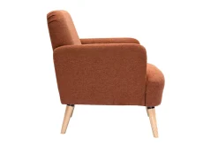 Fauteuil scandinave en tissu effet velours texturé terre brûlée et bois clair ISKO